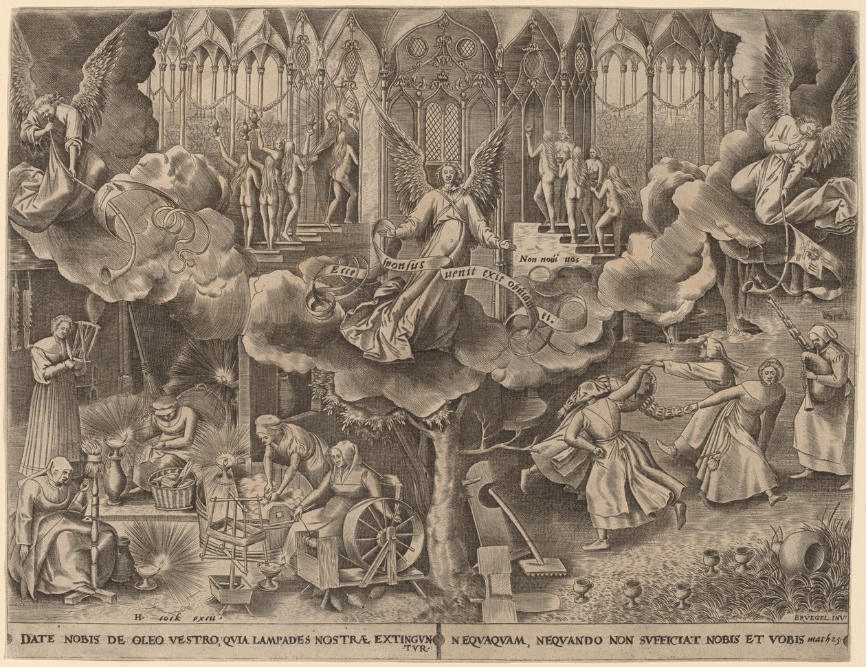 Lignelsen om de vise og tåpelige jomfruer av Philip Galle after Pieter Bruegel the Elder