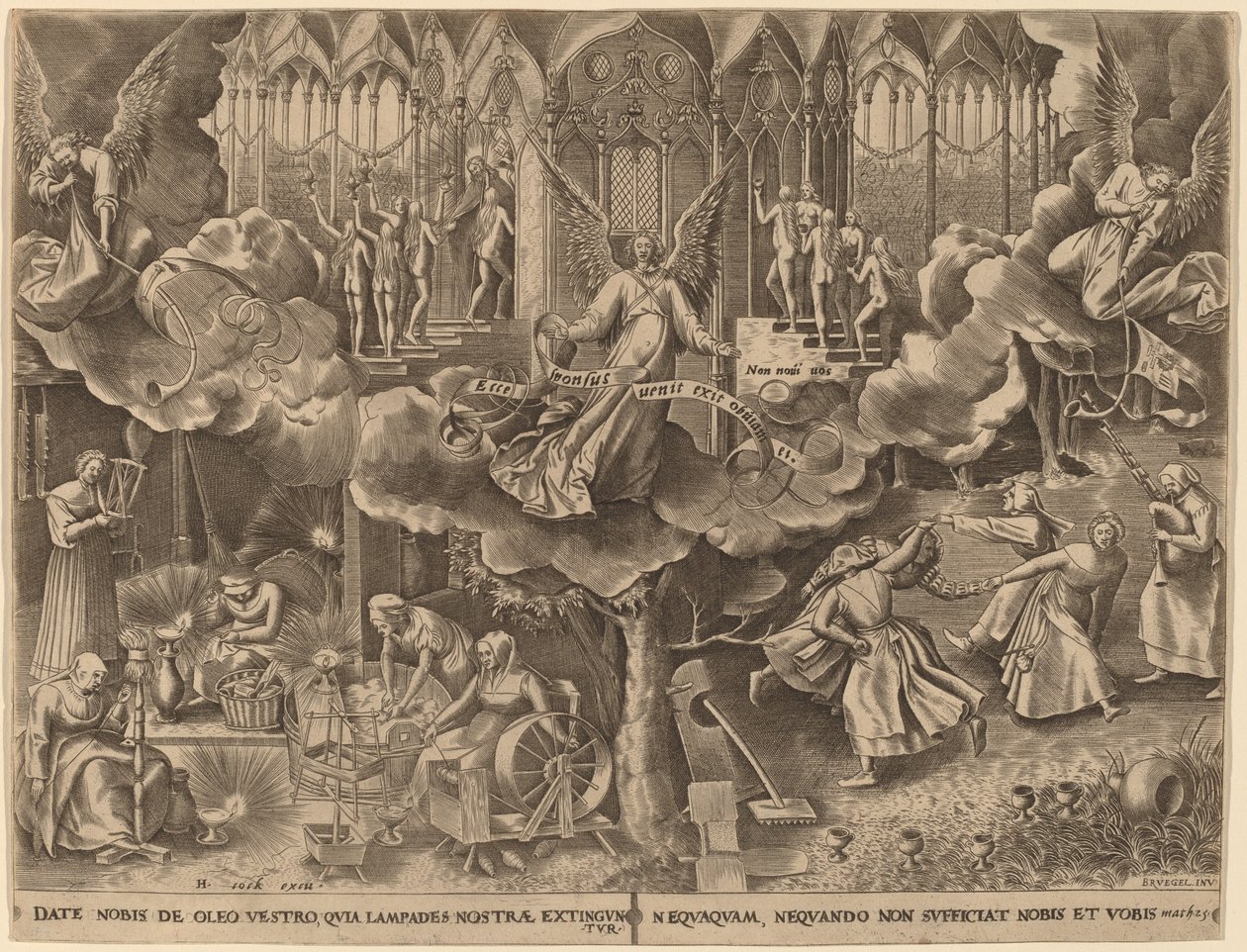 Lignelsen om de vise og tåpelige jomfruer av Philip Galle after Pieter Bruegel the Elder