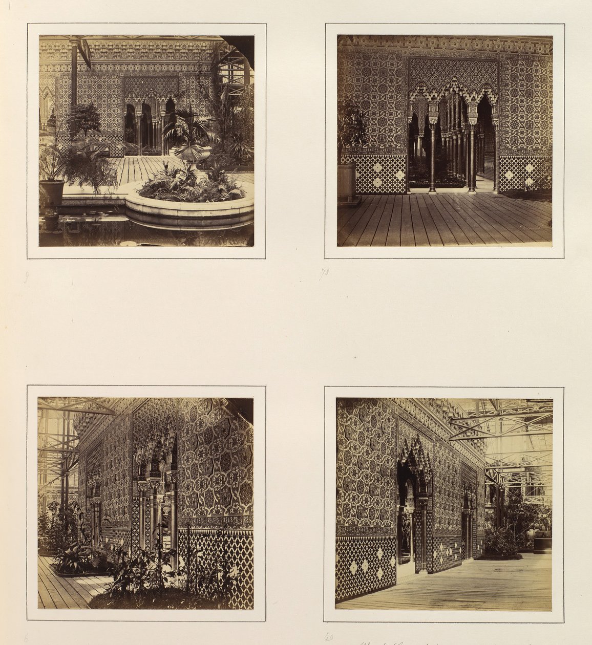 [Alhambra Court Fasade mot skipet, inngangsparti til Alhambra Court, sidevisning av ..., ca. 1859. av Philip Henry Delamotte.