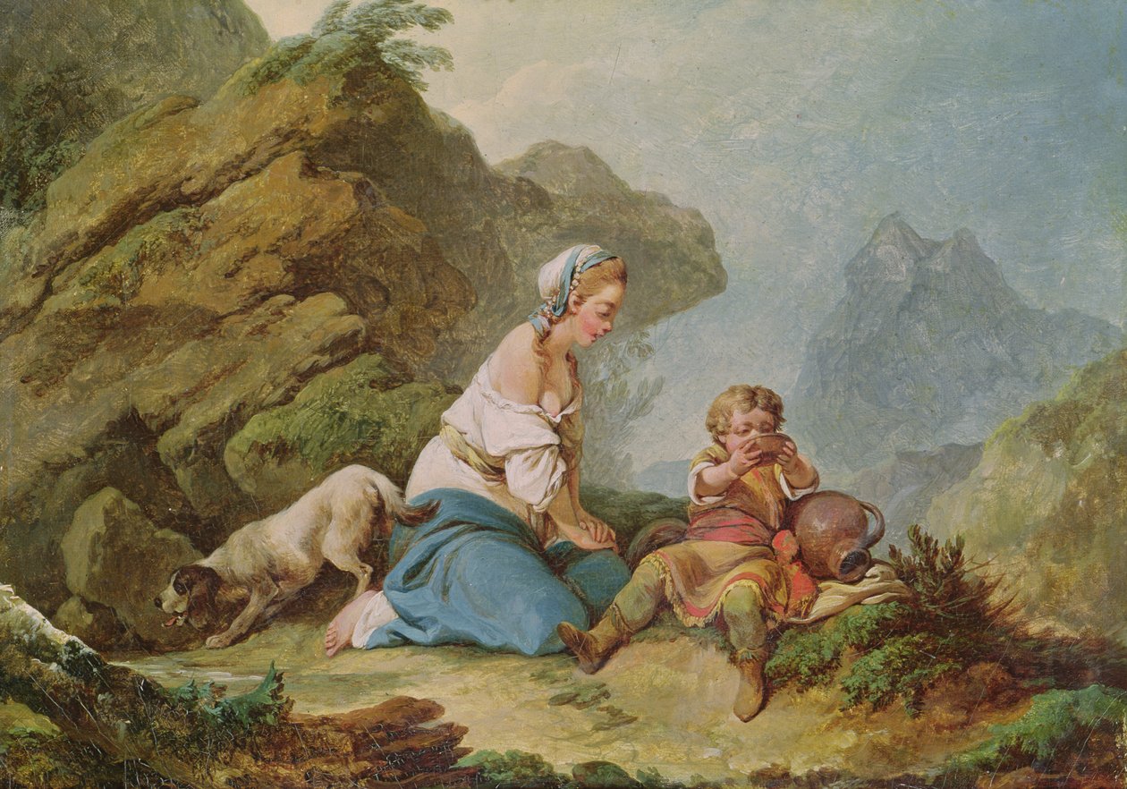 Hagar ser på sønnen sin drikker av Philippe Jacques de Loutherbourg