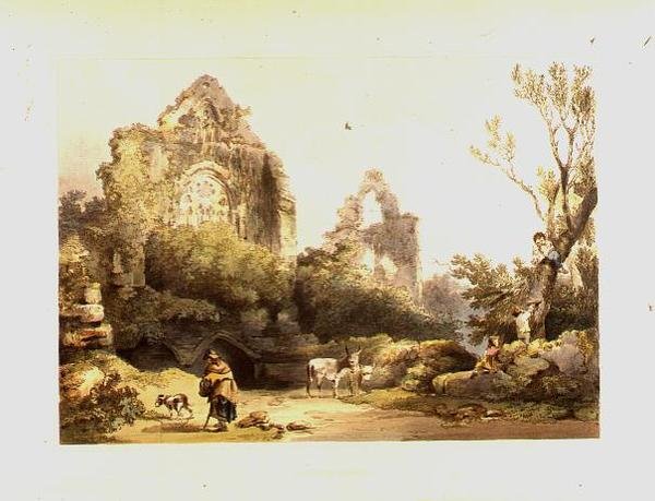 Tintern Abbey fra "Romantic and Picturesque Scenery of England and Wales" av Philip James de Loutherbourg