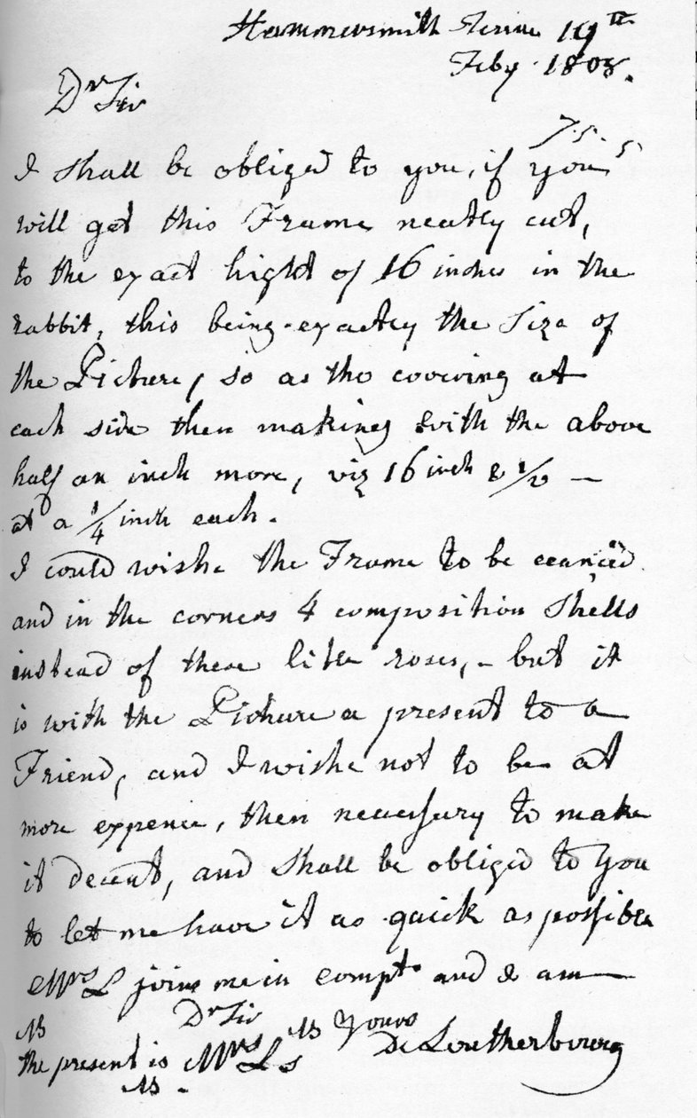 Et brev fra Philip James de Loutherbourg, 19. juli 1808 1904 av Philip James de Loutherbourg