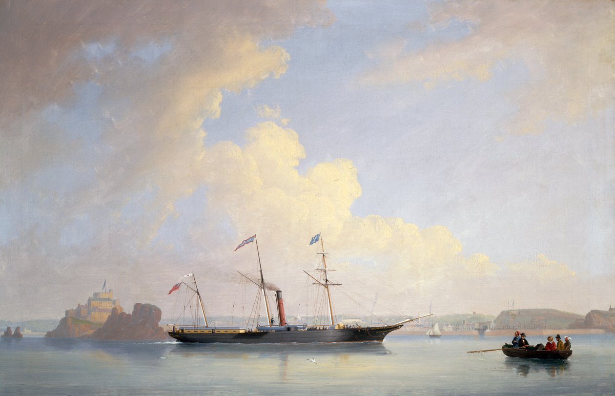 Screw Steamer Lady Bird utenfor Elizabeth Castle, Jersey av Philip John (after) Ouless