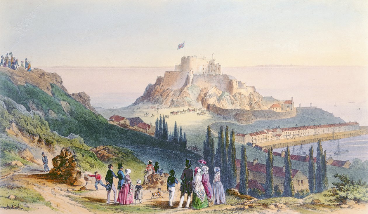 Hennes Majestets ankomst til Mount Orgueil, 3. september 1846, fra besøket til dronning Victoria i Jersey, gravert av H. Walter, 1847 av Philip John Ouless