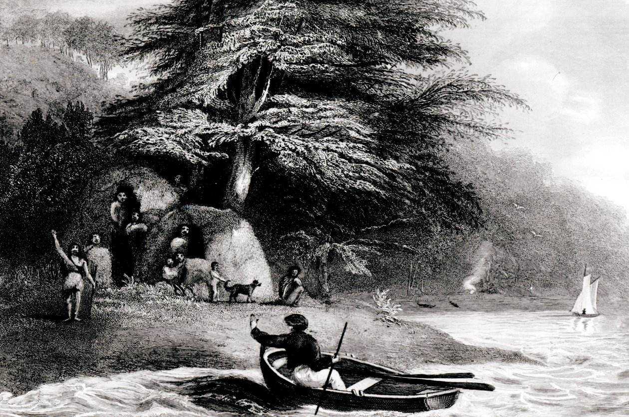 Fuegian Wigwams ved Hope Harbour i Magdalen Channel, gravert av S. Bull, 1838 av Philip Parker King