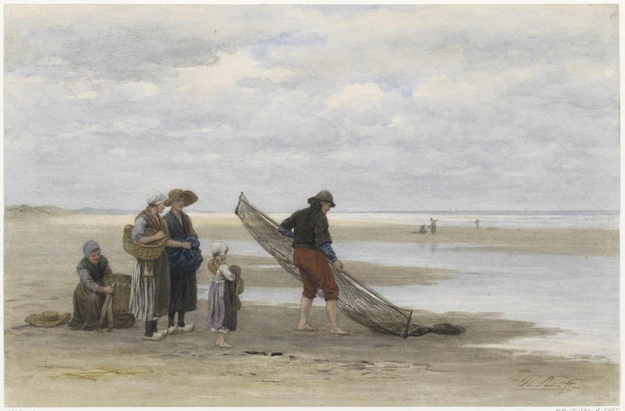 Rekefisker på stranden Pêcheur de crevettes (tittel på objekt) av Philip Sadée