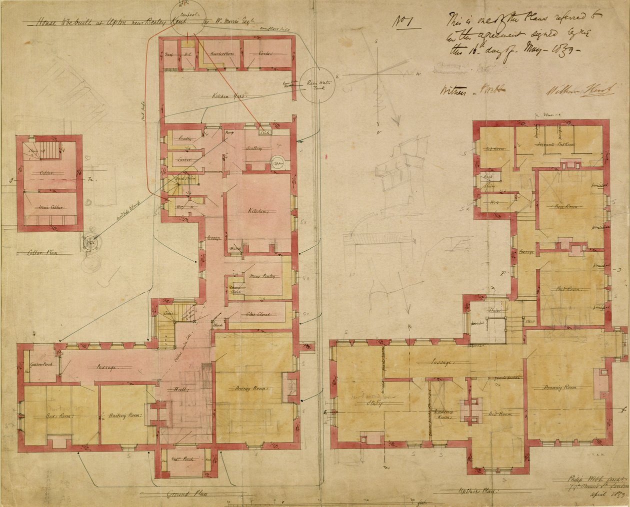 Planer for det røde huset, Bexley Heath, 1859 (penn og blekk og wc på papir) av Philip Webb