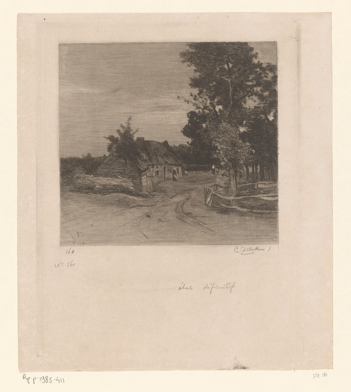 Gård på landevei med trær Village (original tittel) av Philip Zilcken (signed by artist)