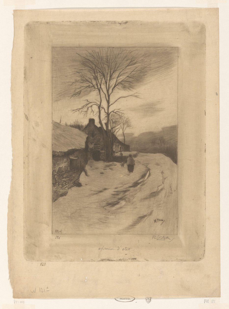 Gårder langs en vei med nakne trær Hiver (original tittel) av Philip Zilcken (signed by artist)