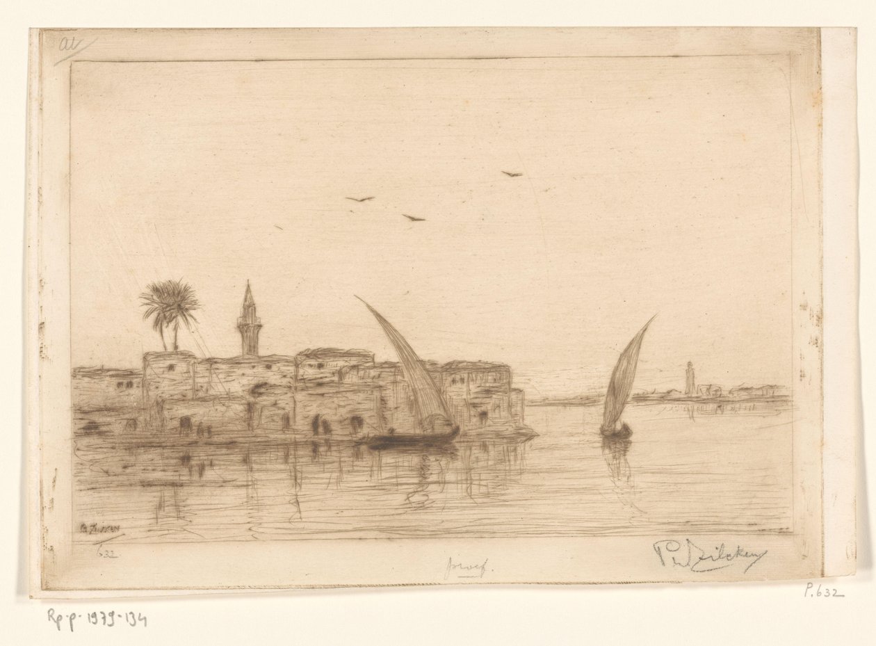 Utsikt over Nilen med seilbåter Au bord du Nil (original tittel) av Philip Zilcken (signed by artist)
