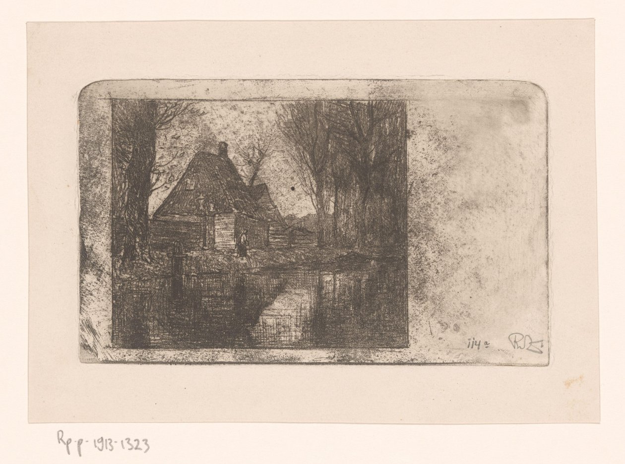 Trehus og trær på en grøft av Philip Zilcken (signed by artist)