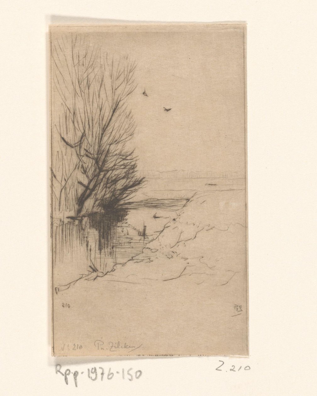 Landskap med bekk og trær Croquis de paysage (original tittel) av Philip Zilcken (signed by artist)