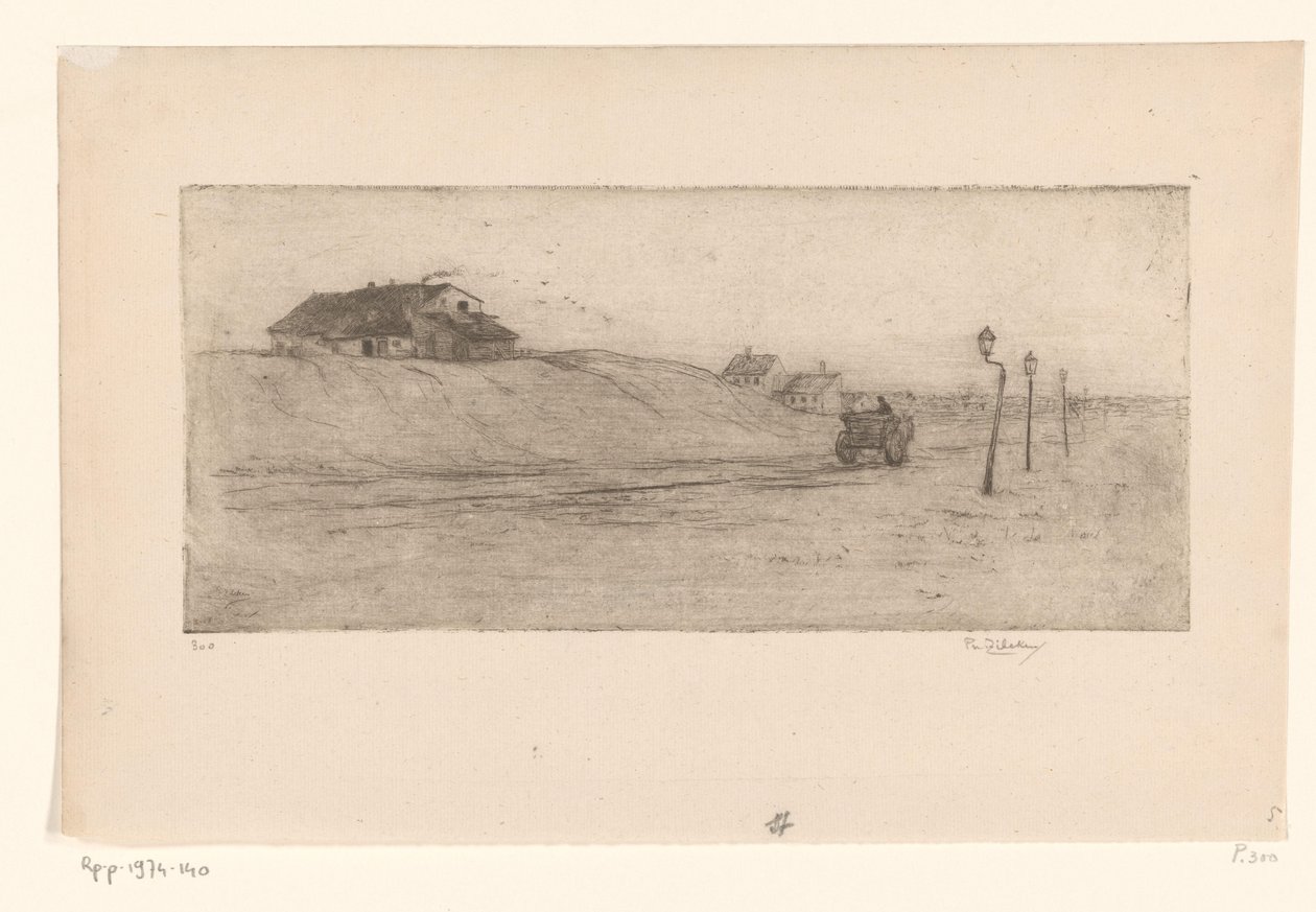 Landskap med hus, lykter og vogn Banlieue de Bruxelles (original tittel) av Philip Zilcken (signed by artist)