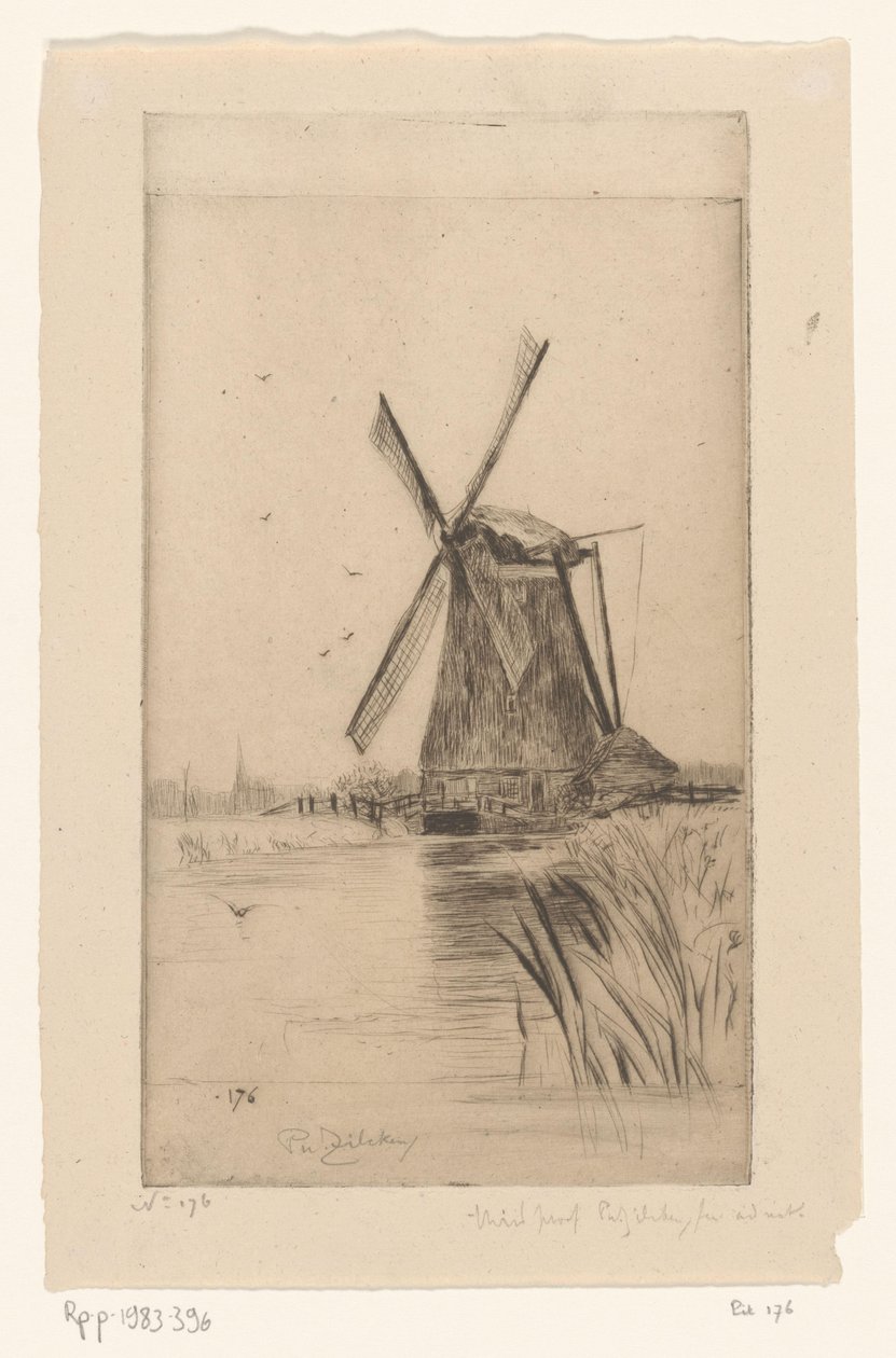 Vindmølle i landskap Mon Moulin (original tittel) av Philip Zilcken (signed by artist)