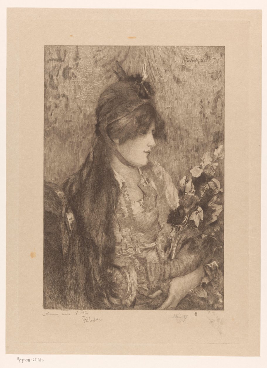 Kvinne med blomsterbukett La Bête a Bon Dieu av Philip Zilcken (signed by artist)