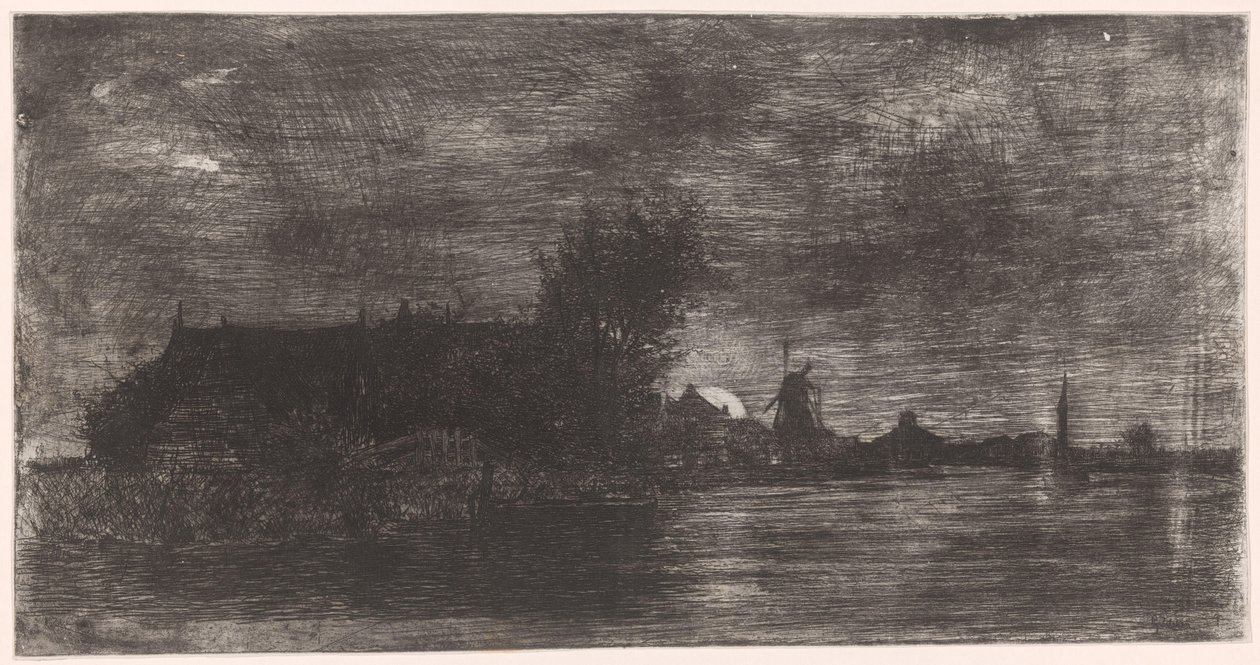 Landskap med hus og mølle på vannet Delftshaven (original tittel) av Philip Zilcken