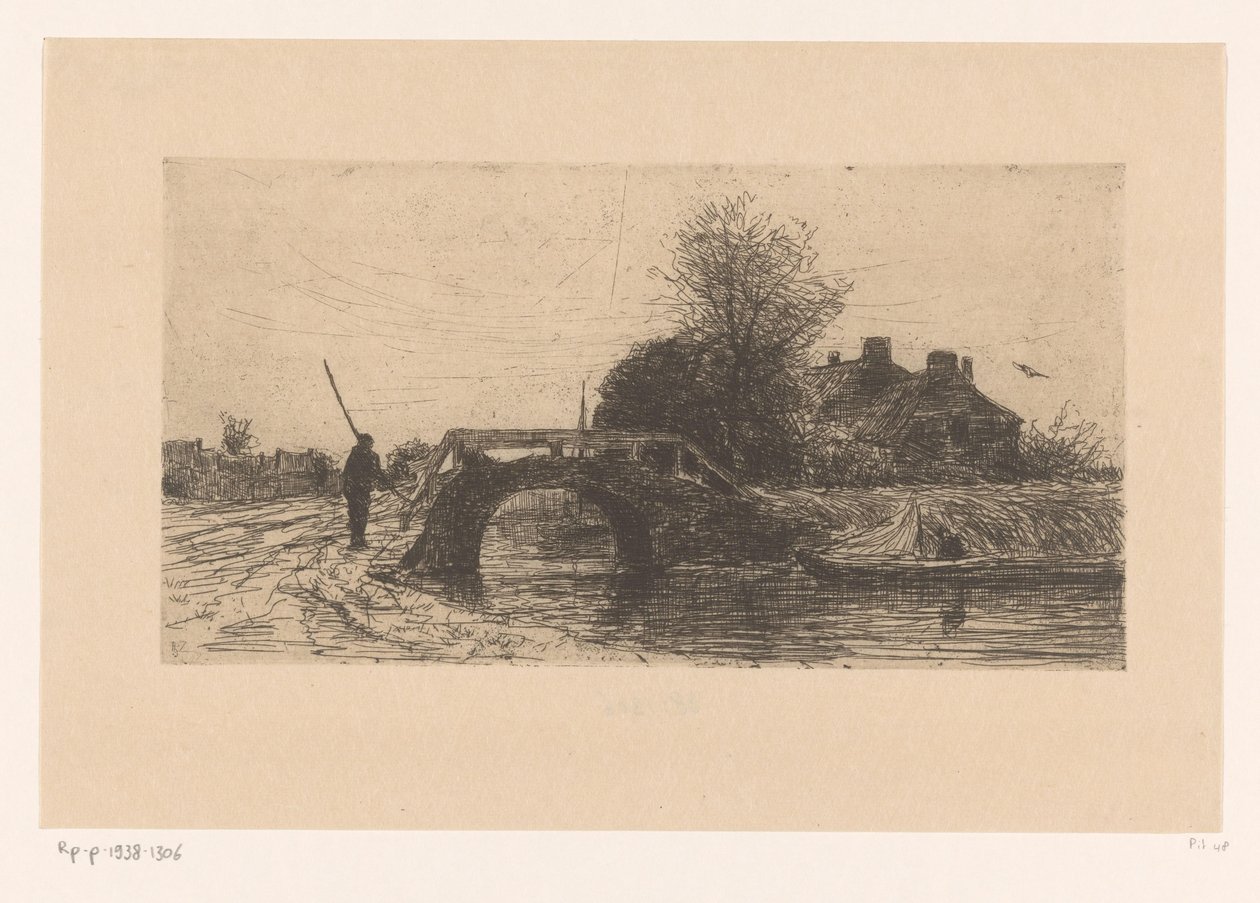 Landskap med elv, bro og hus Primavera (original tittel) av Philip Zilcken