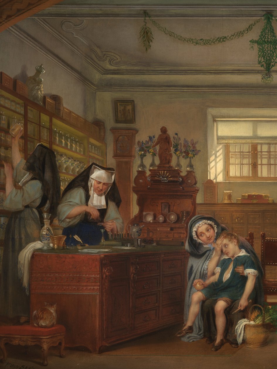 Detalj av apoteket ved Saint-John's Hospital (olje på panel) av Philipe Jacques van Bree