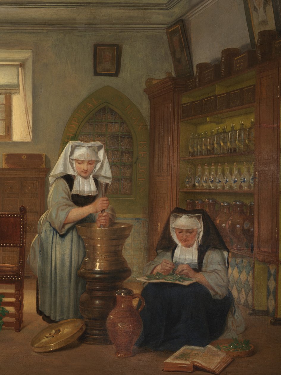 Detalj av apoteket ved Saint-John's Hospital (olje på panel) av Philipe Jacques van Bree