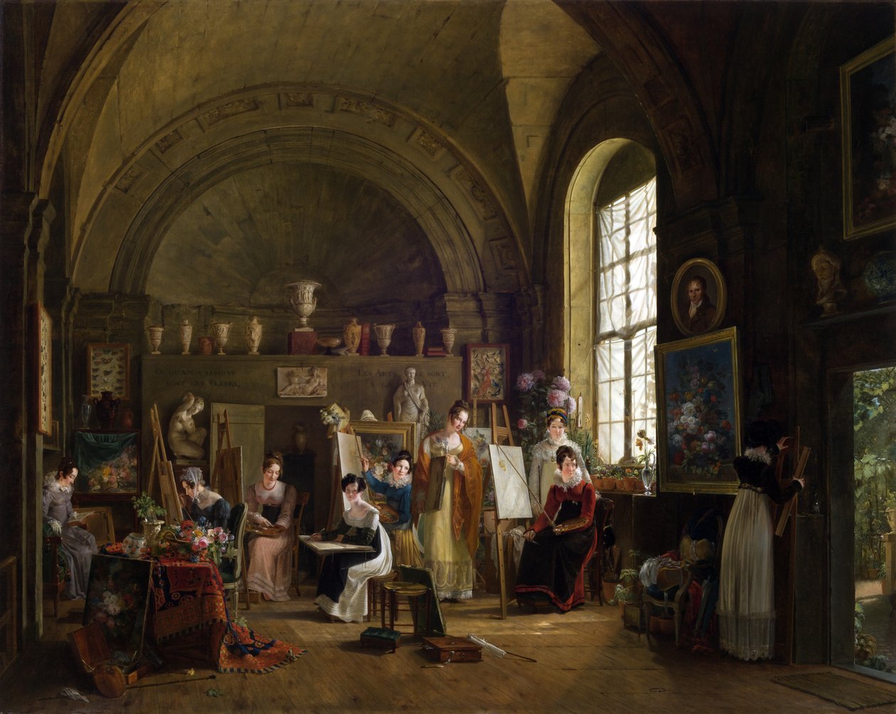 Interiør i studioet til Van Dael og studentene hans ved Sorbonne, 1816 av Philipe Jacques van Bree