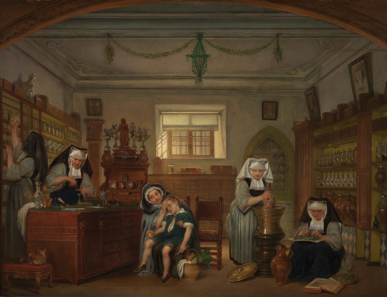 Apoteket ved Saint-John's Hospital (olje på panel) av Philipe Jacques van Bree