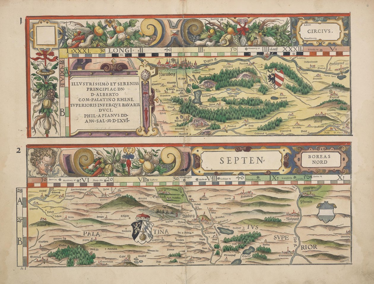 Philipp Apian - bayerske countrybord fra 1568 (panel 1 og 2) ca. 1 av Philipp Apian