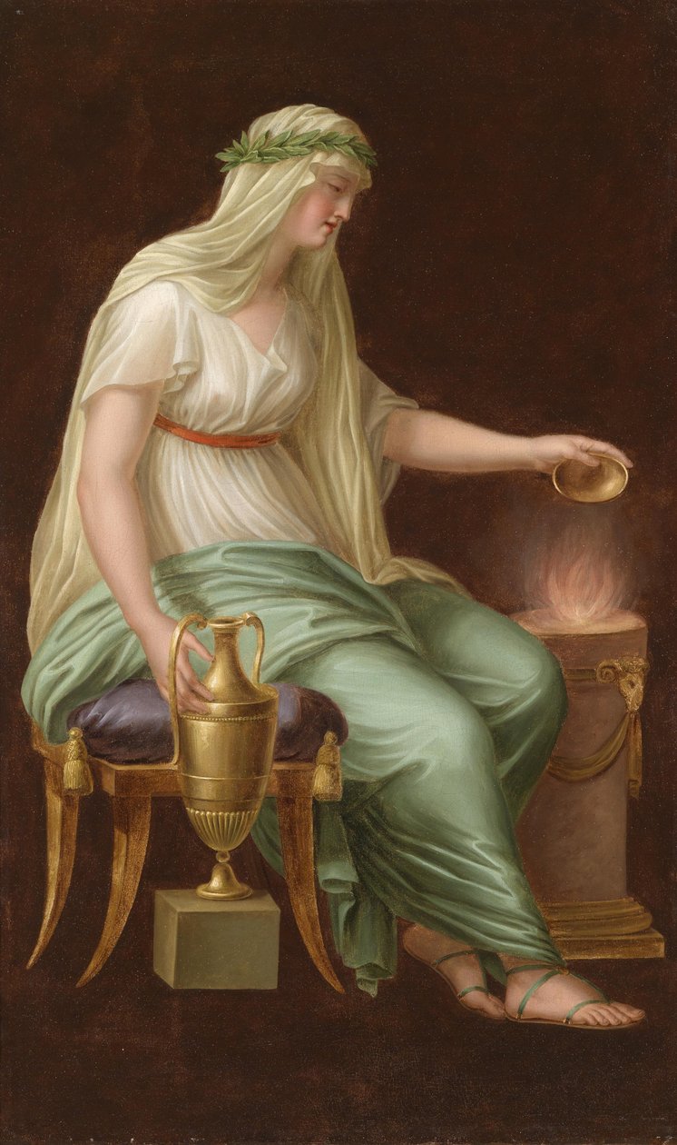 En vestal jomfru som sitter ved bålet av Philipp Friedrich von Hetsch