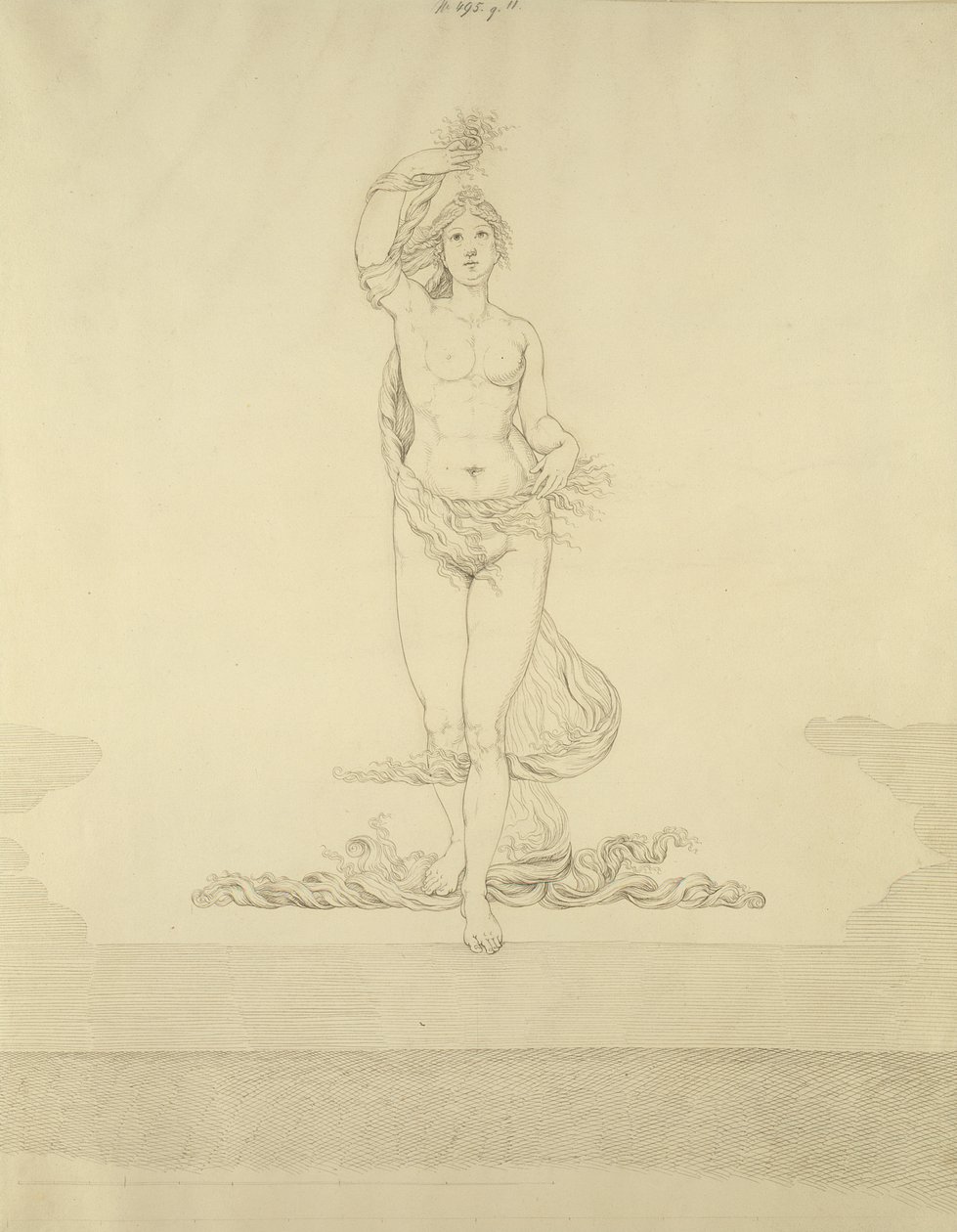 Aurora, 1807 (penn og grått blekk med blyspor på papir) av Philipp Otto Runge