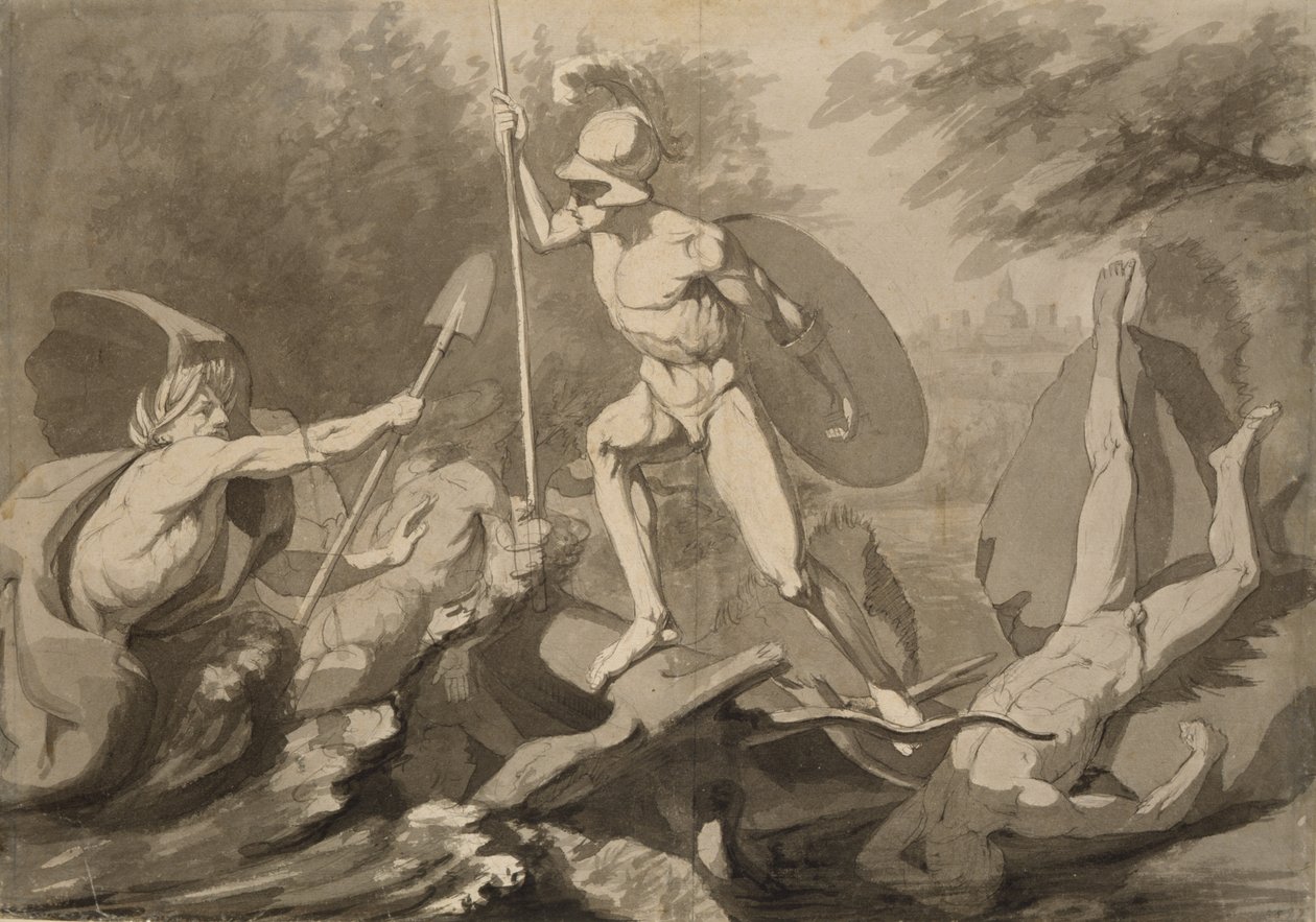 Akilles-kamp med elven Scamander (penn og svart og grå vask på papir) av Philipp Otto Runge