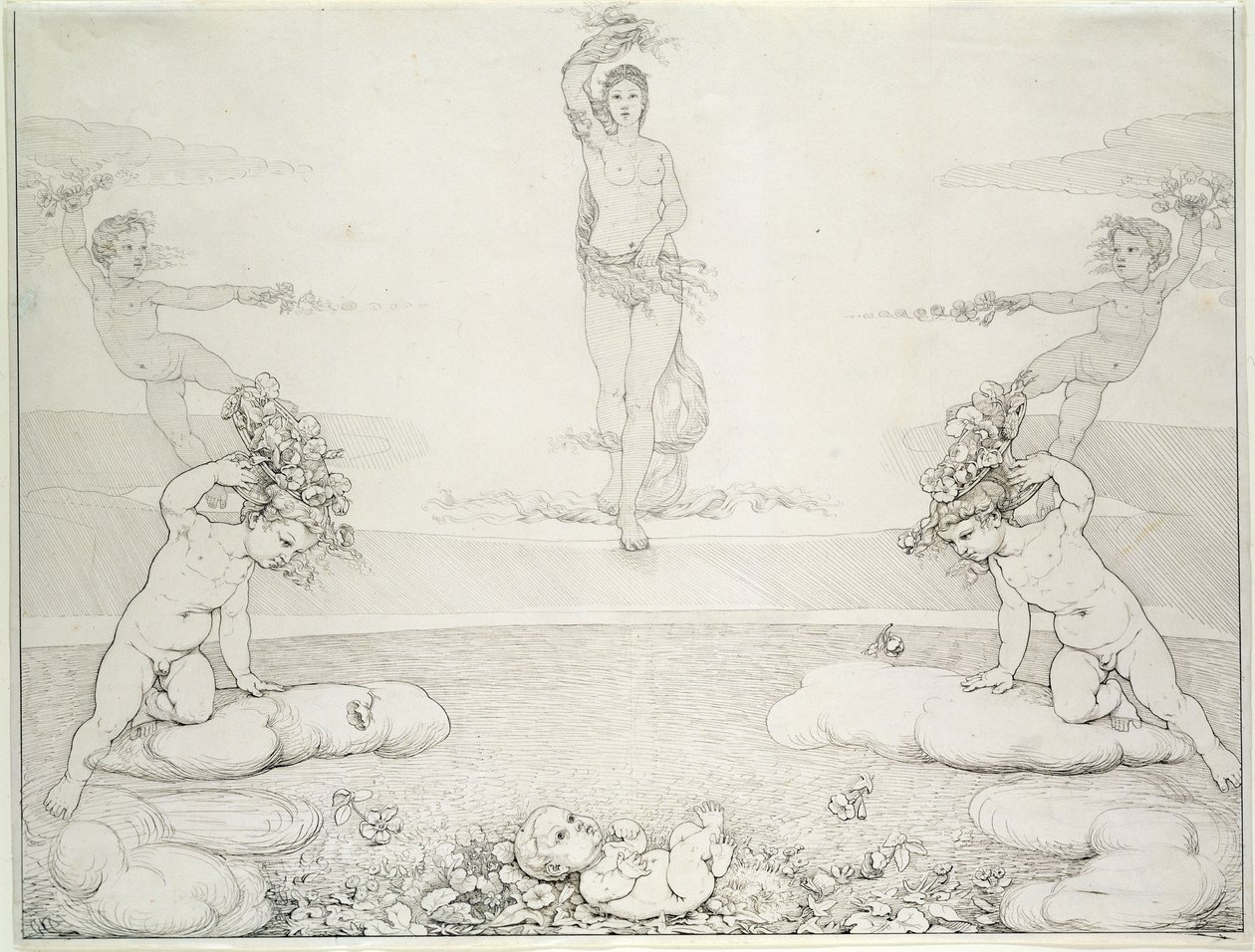 Morgen, 1807-08 (blyant og vask på papir) av Philipp Otto Runge