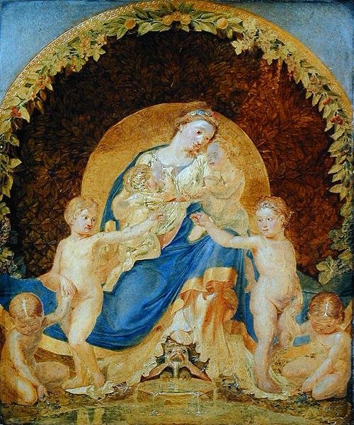 Mother Earth and Her Children, 1803 (gullmalt på papir på panel) av Philipp Otto Runge