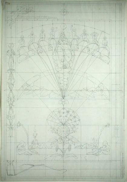 Natt (forberedende studie), 1803 (penn og svart blekk over blyant på papir) av Philipp Otto Runge