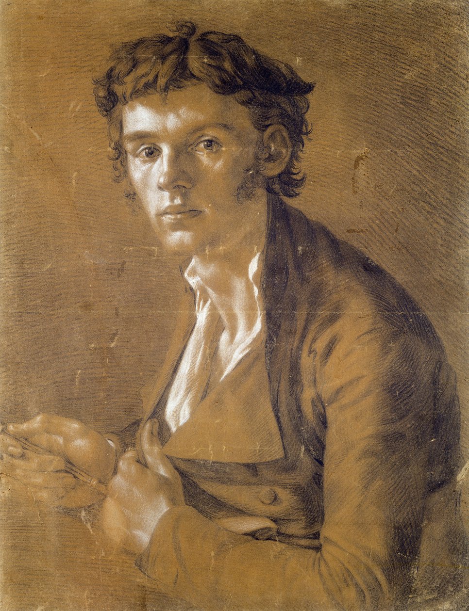 Selvportrett, 1802 (brunt og hvitt kritt på papir) av Philipp Otto Runge