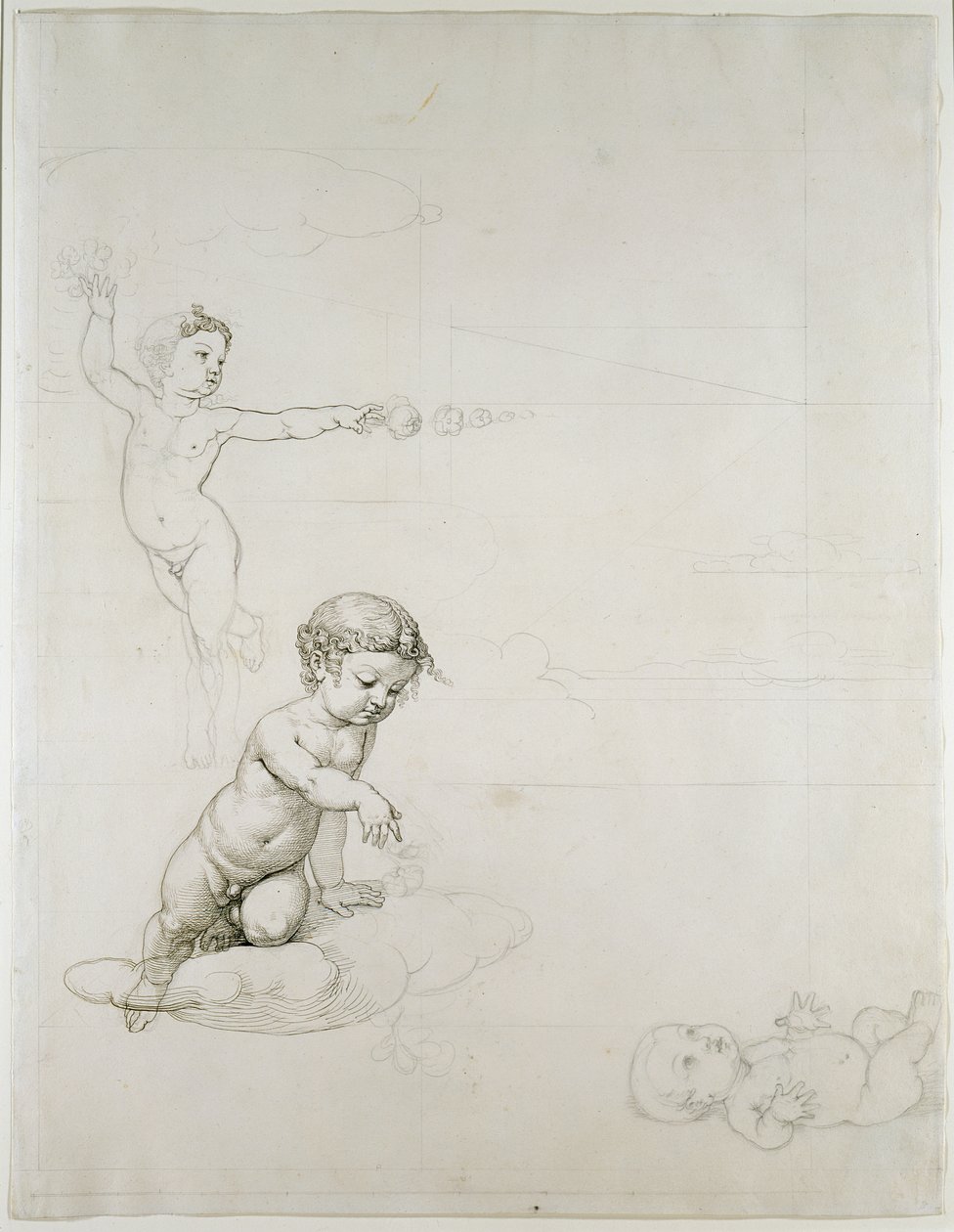The Two Rose Genies and the Baby in the Field, 180708 (penn og blekk på papir) av Philipp Otto Runge