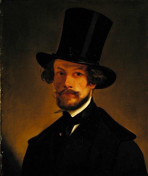 Selvportrett, ca. 1845 (olje på papir montert på kort) av Philipp Wirth