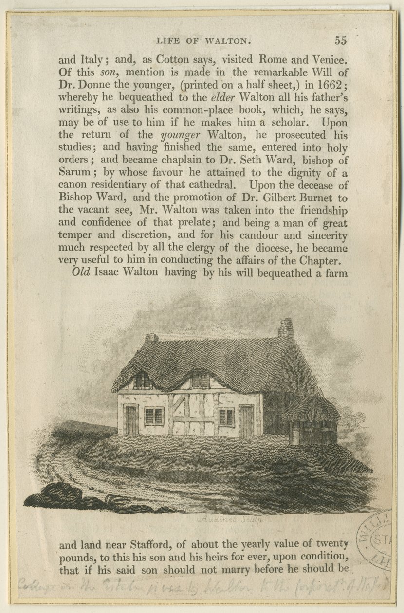 Stafford - Cottage of Isaac Walton: gravering, nd [?tidlig 1800-tall] (trykk) av Philipp Audinet