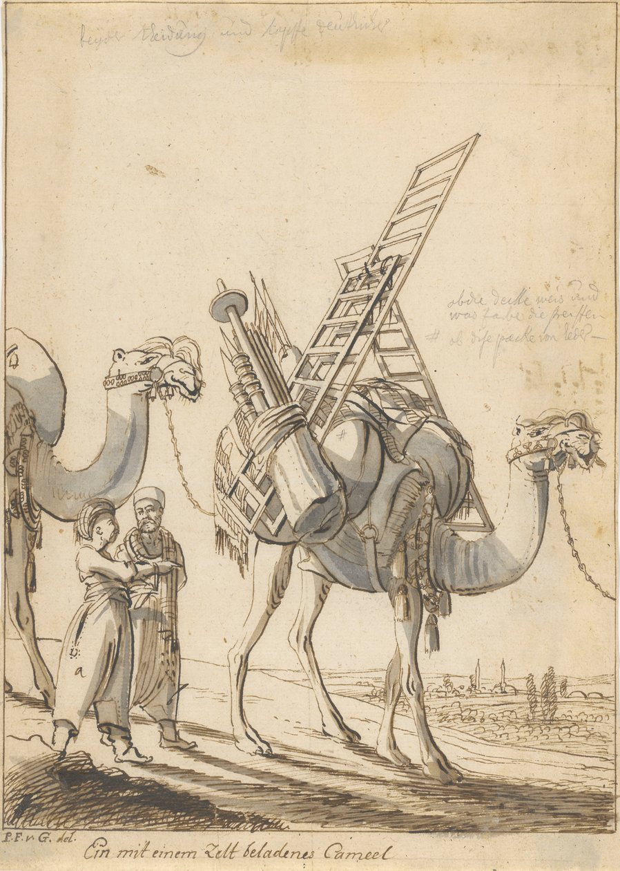 En kamel lastet med et telt (Man with a Telt-Shop Camel) av Philipp Ferdinand von Gudenus