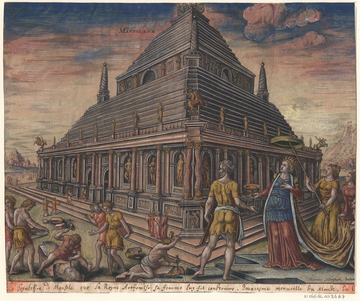 Mausoleet ved Halikarnassus fra serien Verdens åttende underverk etter Maarten van Heemskerck, 1572 av Philipp Galle