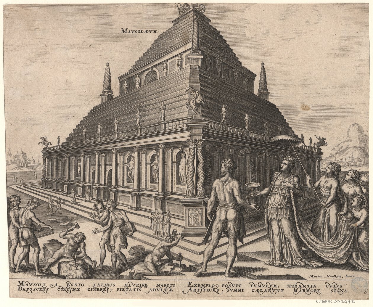 Mausoleet ved Halikarnassus fra serien Verdens åttende underverk etter Maarten van Heemskerck, 1572 av Philipp Galle