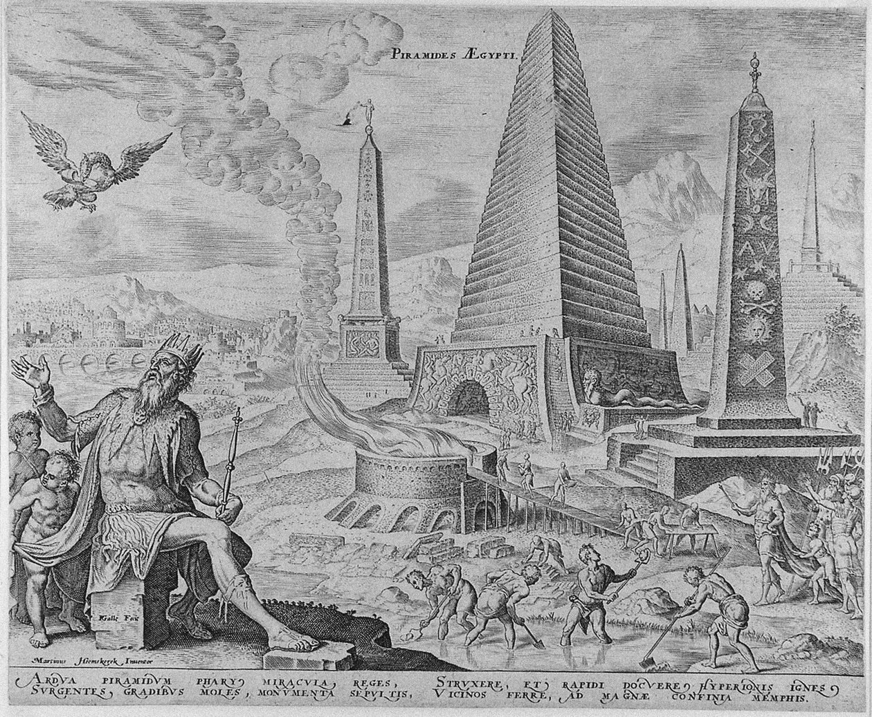 Pyramidene i Egypt fra serien The Eightth Wonders of the World After Maarten van Heemskerck, 1572 av Philipp Galle