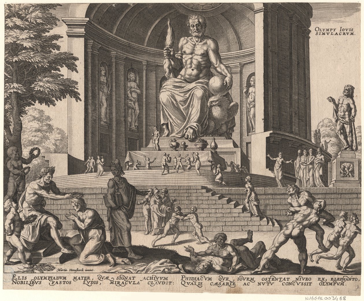 Statuen av Jupiter ved Olympia fra serien The Eightth Wonders of the World After Maarten van Heemskerck, 1572 av Philipp Galle