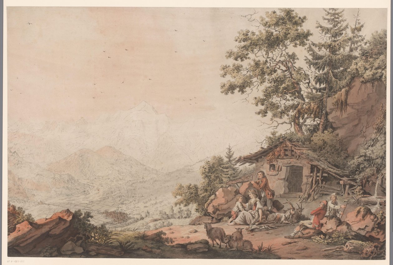 Familie i et hus på fjellet av Philipp Jacques Loutherbourg (I) (attributed to)