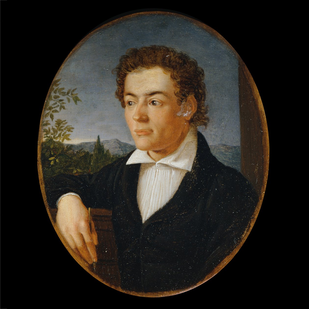 Byste av en ung mann foran et kveldslandskap av Philipp Otto Runge