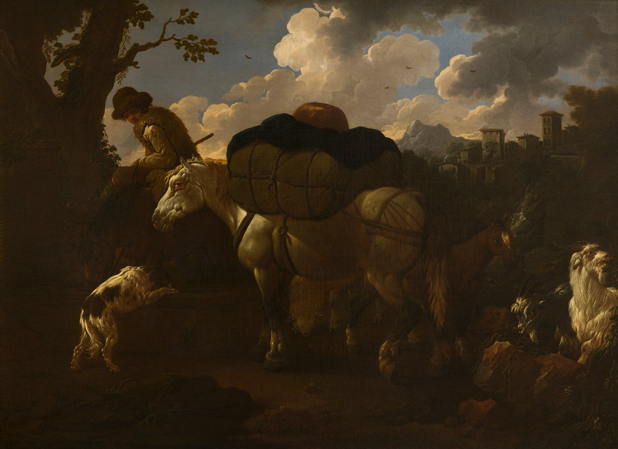 En bondescene, ca. 1677-1706 (olje på lerret) av Philipp Peter called Rosa da Tivoli Roos