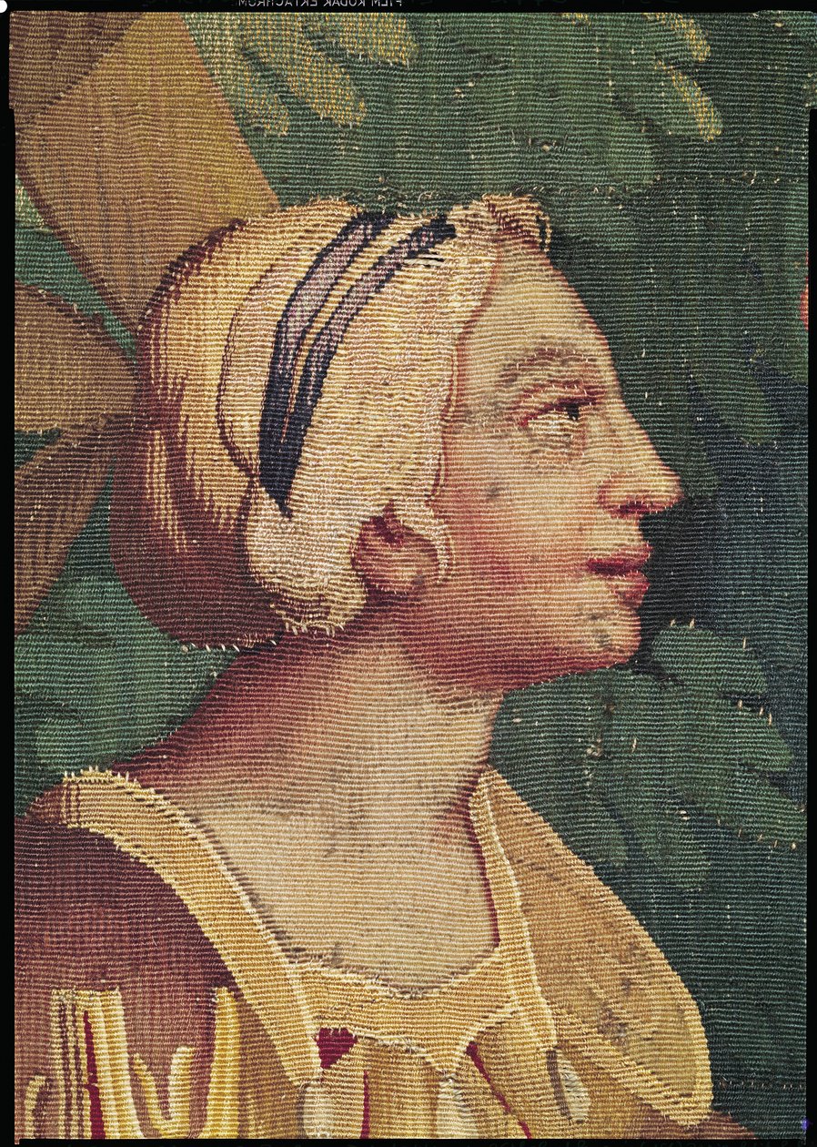 Cephalus og Procris, detalj av lederen av Procris, Beauvais Workshop-teppe av Philippe Behagle
