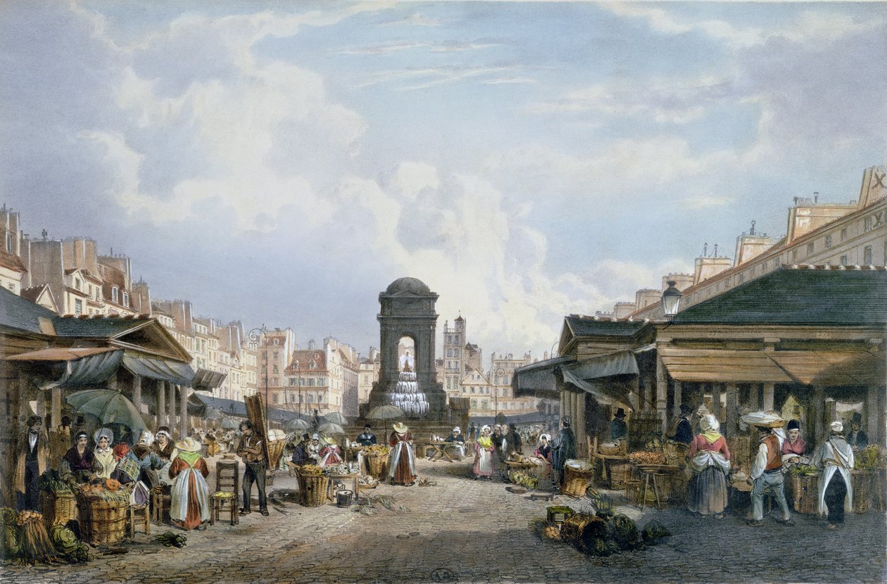 Utsikt over Marche des Innocents, ca. 1840-45 av Philippe Benoist