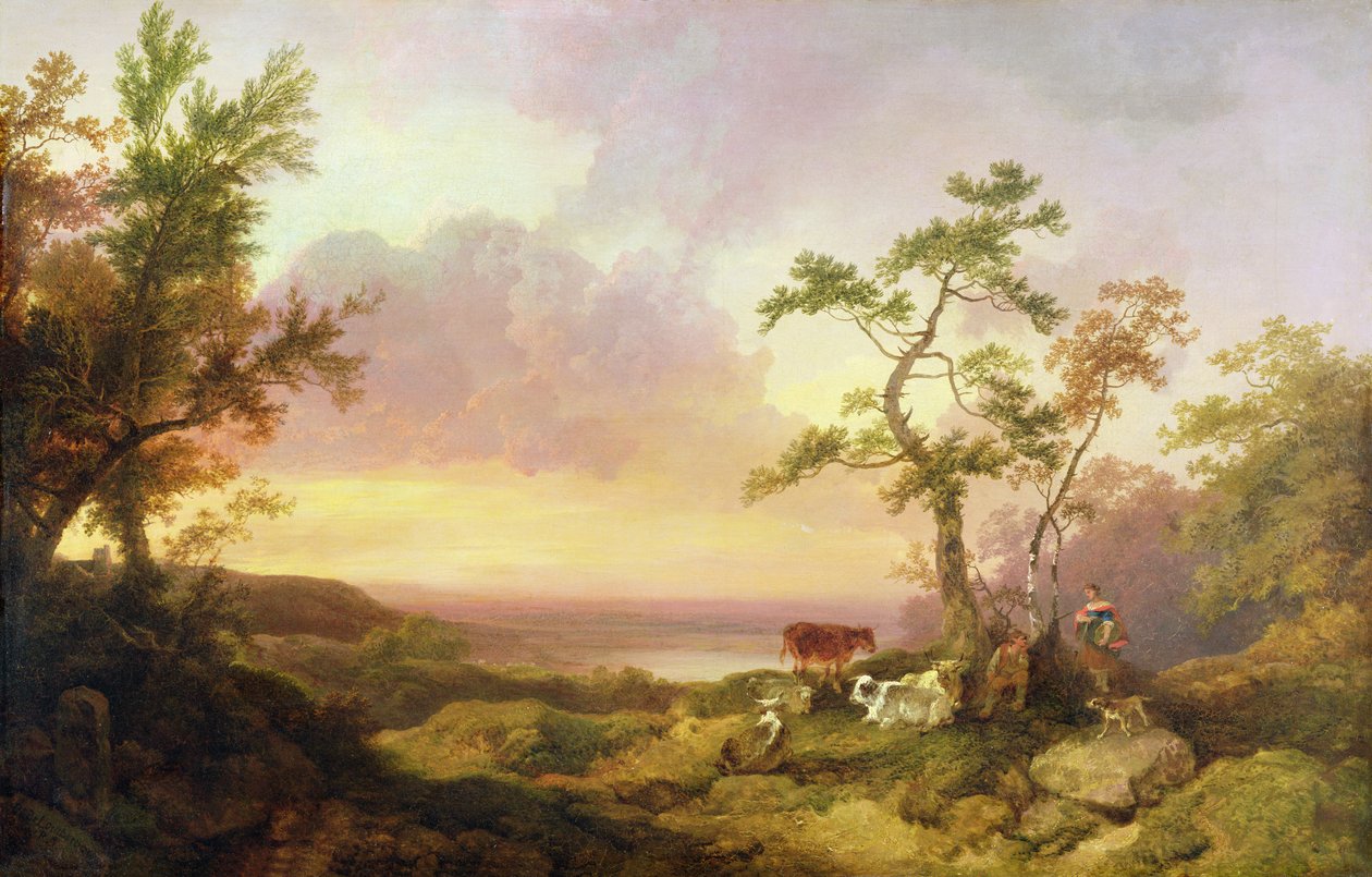 Landskap med storfe og bonde, ca. 1781 av Philippe Jacques de Loutherbourg