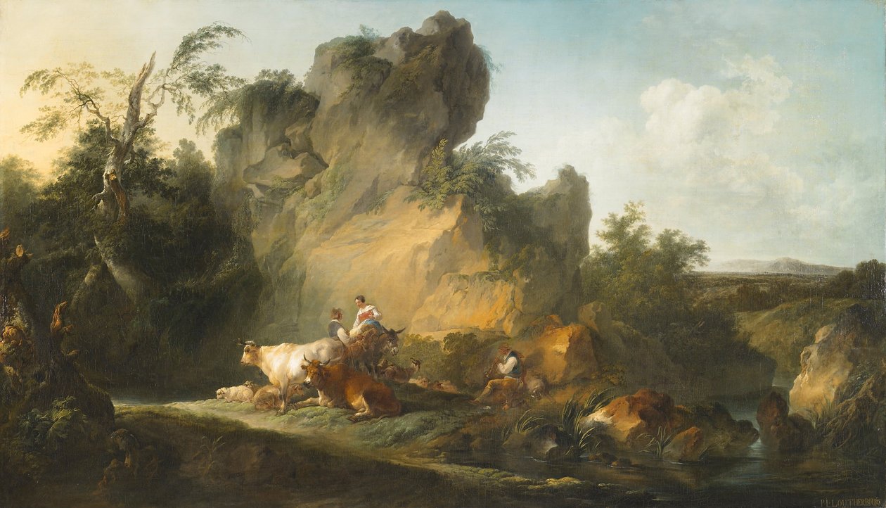 Landskap med figurer og dyr av Philippe Jacques de Loutherbourg
