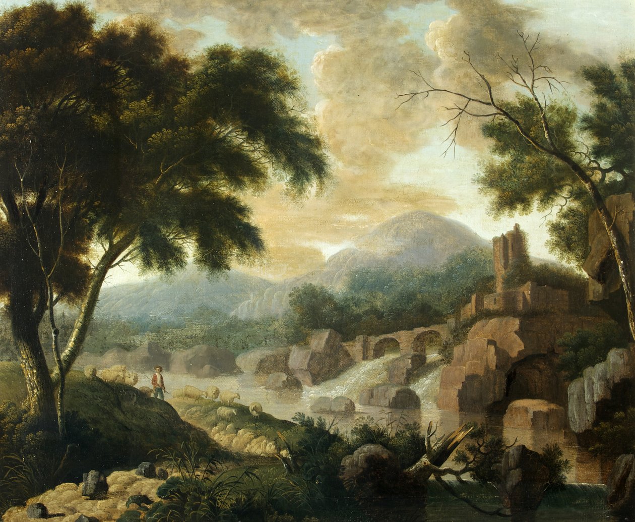 Landskap med rasende elv, 1760-1800 av Philippe Jacques de Loutherbourg