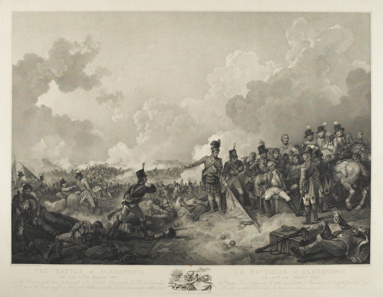Slaget ved Alexandria, med general Abercrombie sittende såret, 21. mars 1801, gravert av A. Cardon, 1806 (stippgravering) av Philippe Jacques de Loutherbourg